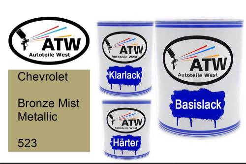 Chevrolet, Bronze Mist Metallic, 523: 1L Lackdose + 1L Klarlack + 500ml Härter - Set, von ATW Autoteile West.